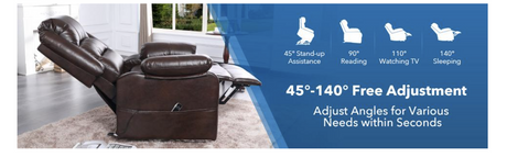 S*MAX Electric Dual Motor Power Lift Riser Recliner Chair - Brown PU Leather (Lay Flat, USB Charging & Remote)