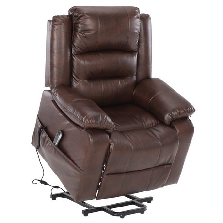 S*MAX Electric Dual Motor Power Lift Riser Recliner Chair - Brown PU Leather (Lay Flat, USB Charging & Remote)
