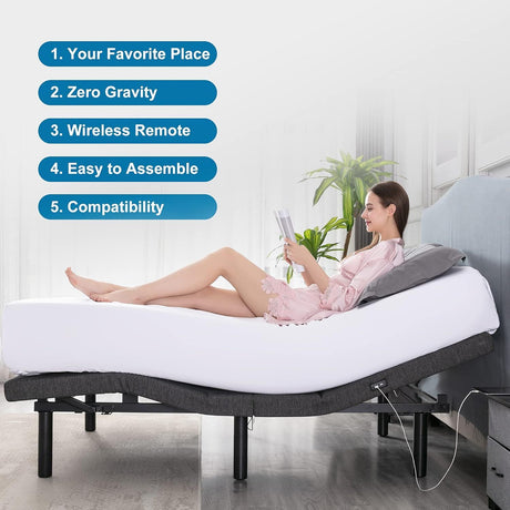 Electric Queen Adjustable Bed Frame & Memory Foam Mattress Set (Zero Gravity & Dual Motors)
