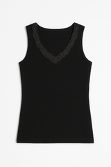 Womens Thermal Cotton Singlet Sleeveless Motif Top Base Layer Underwear in Black