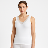 Womens Thermal Cotton Singlet Sleeveless Motif Top Base Layer Underwear in White