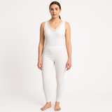 2pcs Set Womens Cotton Thermal Singlet Top & Pants Underwear Thermals in White