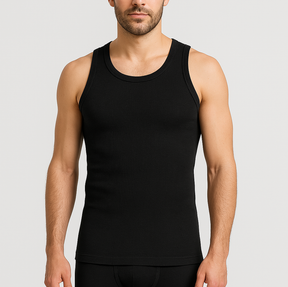 Mens Thermal Cotton Singlet Top Sleeveless Warm Underwear Base Layer in Black