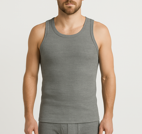 Mens Thermal Cotton Singlet Top Sleeveless Warm Underwear Base Layer in Grey