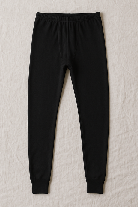 2pcs Set Mens Black Cotton Thermal Singlet Top & Long John Pants Underwear