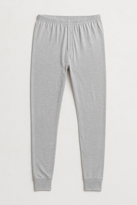 2pcs Set Mens Grey Cotton Thermal Singlet Top & Long John Pants Underwear