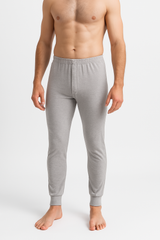 2pcs Set Mens Grey Cotton Thermal Singlet Top & Long John Pants Underwear