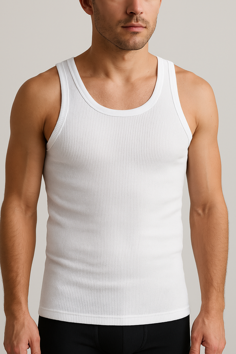 2pcs Set Mens White Cotton Thermal Singlet Top & Long John Pants Underwear