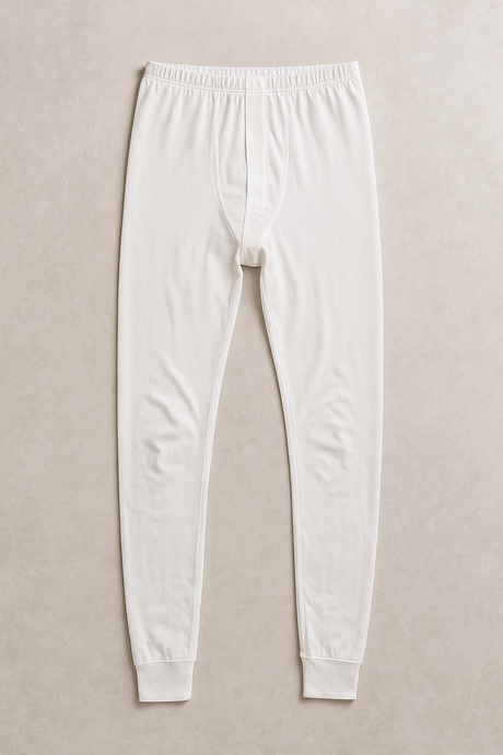 2pcs Set Mens White Cotton Thermal Singlet Top & Long John Pants Underwear