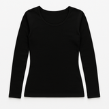 Womens Thermal Cotton Crew Neck Long Sleeve Top Base Layer Underwear in Black