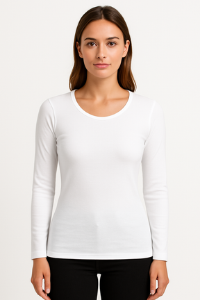 Womens Thermal Cotton Crew Neck Long Sleeve Top Base Layer Underwear in Beige