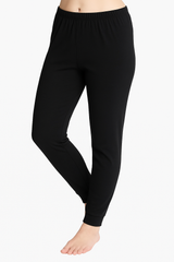 2pcs Set Womens Black Cotton Thermal Crew Neck Long Sleeve Top & Long Jane Pants
