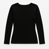 2pcs Set Womens Black Cotton Thermal Crew Neck Long Sleeve Top & Long Jane Pants