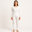 2pcs Set Womens White Cotton Thermal Crew Neck Long Sleeve Top & Long Jane Pants