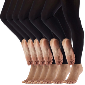 6x Womens Black Footless Tights Bulk Pack - Ladies Thermal Leggings