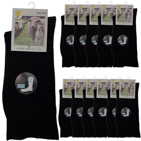 Merino Wool Mens Thermal Diabetic Socks Loose Top Circulation 12 Pairs - Black - 2-8
