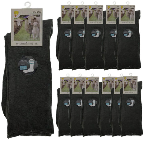12 Pairs Merino Wool Loose Top Thermal Socks Bulk Pack - Grey (Diabetic Circulation)