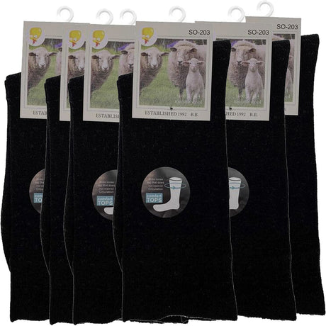 6 Pairs Merino Wool Loose Top Thermal Socks Bulk Pack - Black (Diabetic Circulation)