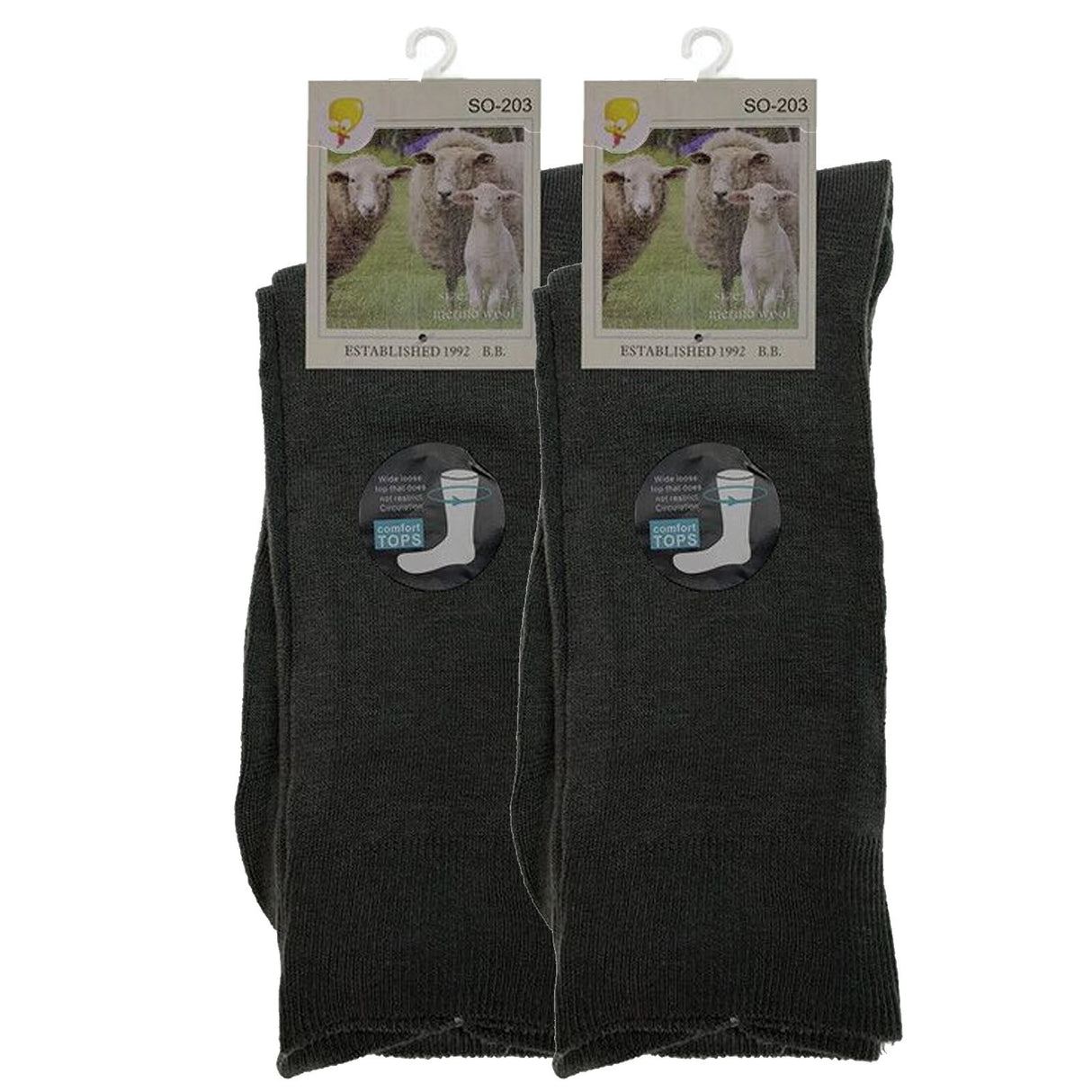 2 Pairs Merino Wool Loose Top Thermal Socks Pack - Grey (Diabetic Circulation)