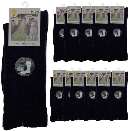 12 Pairs Merino Wool Loose Top Thermal Socks Bulk Pack - Navy (Diabetic Circulation)