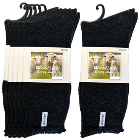 24 Pairs Black Premium Mens Wool Socks Bulk Pack - Heavy Duty Thick Work Socks w/ Cushion