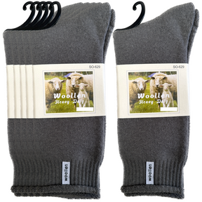 12 Pairs Grey Premium Mens Wool Socks Bulk Pack - Heavy Duty Thick Work Socks w/ Cushion