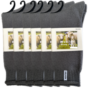 6 Pairs Grey Premium Mens Wool Socks - Heavy Duty Thick Work Socks w/ Cushion