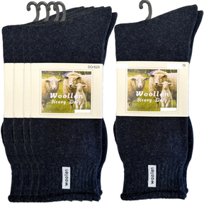 12 Pairs Navy Blue Premium Mens Wool Socks Bulk Pack - Heavy Duty Thick Work Socks w/ Cushion