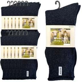 24 Pairs Navy Blue Premium Mens Wool Socks Bulk Pack - Heavy Duty Thick Work Socks w/ Cushion