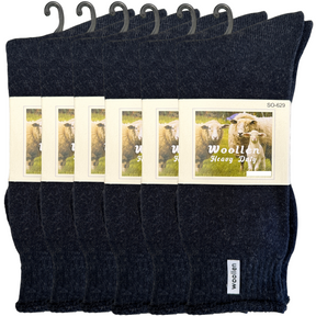 6 Pairs Navy Blue Premium Mens Wool Socks Bulk Pack - Heavy Duty Thick Work Socks w/ Cushion