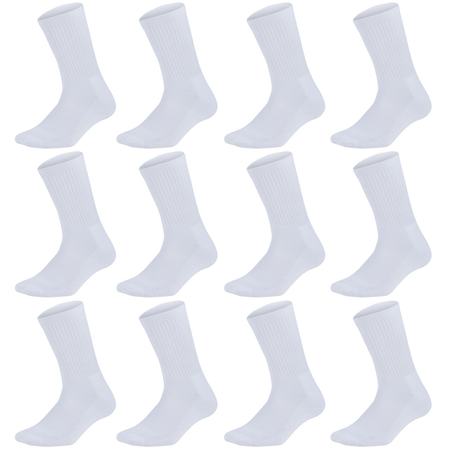 12 Pairs Super Soft Bamboo Socks Bulk Pack - White (Premium Fiber Crew Socks)