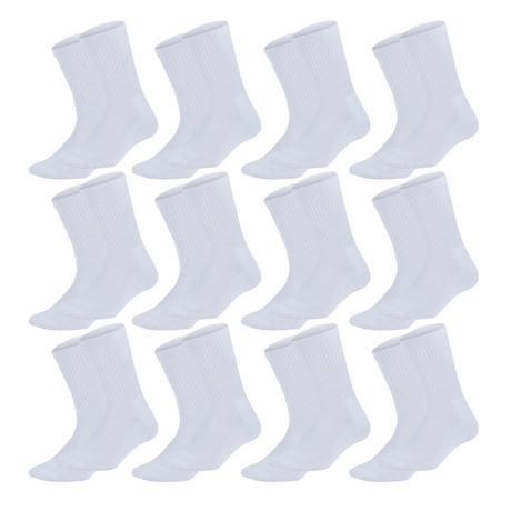 12 Pairs Super Soft Bamboo Socks Bulk Pack - White (Premium Fiber Crew Socks)