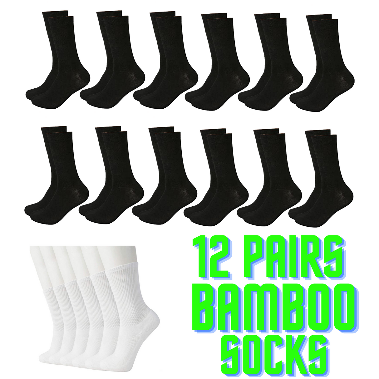 12 Pairs Super Soft Bamboo Socks Bulk Pack - Premium Fiber Crew Socks