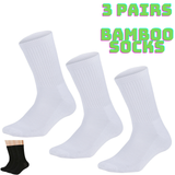 3 Pairs Super Soft Bamboo Socks - White (Premium Fiber Crew Socks)