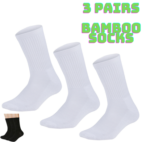 3 Pairs Super Soft Bamboo Socks - White (Premium Fiber Crew Socks)
