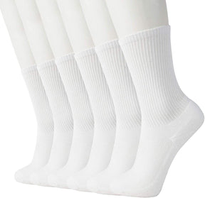 6 Pairs Super Soft Bamboo Socks Pack - White (Premium Fiber Crew Socks)