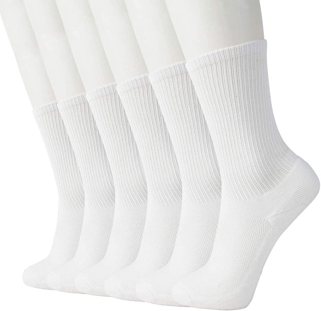 6 Pairs Super Soft Bamboo Socks Pack - White (Premium Fiber Crew Socks)