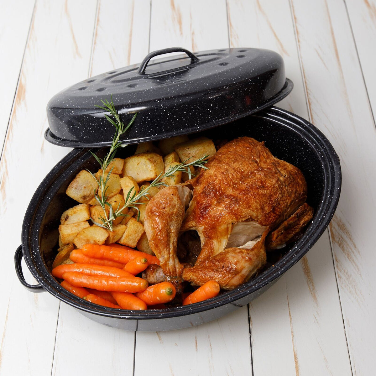 5.5L Enamelled Carbon Steel Oval Roasting Dish Pot w/ Lid, 34x15cm in Black