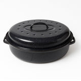 5.5L Enamelled Carbon Steel Oval Roasting Dish Pot w/ Lid, 34x15cm in Black