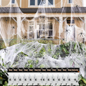 12x Halloween Stretchable Spider Web Decorations w/ Spiders Bulk Pack - Ghost Party Décor