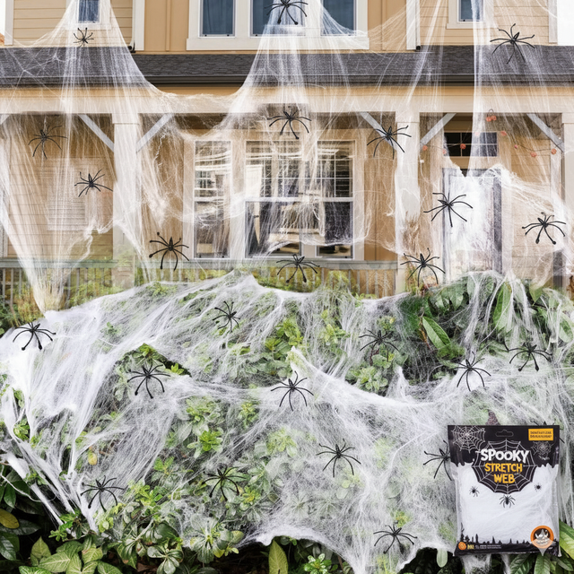 Halloween Stretchable Spider Web Decoration w/ Spiders - Ghost Party Décor