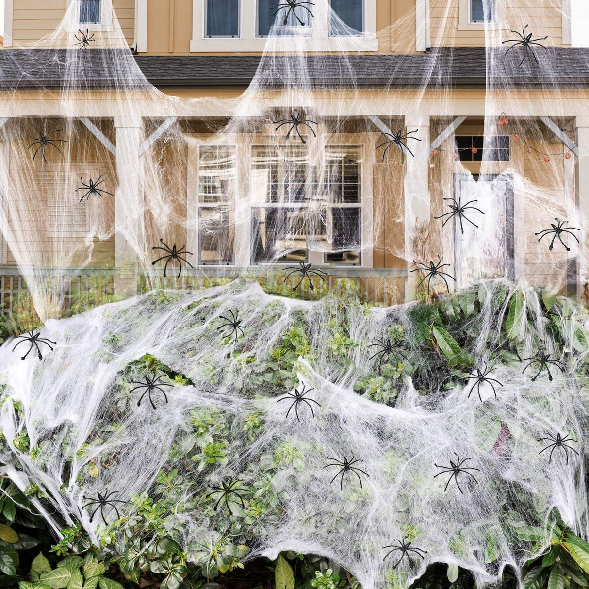 Halloween Stretchable Spider Web Decoration w/ Spiders - Ghost Party Décor