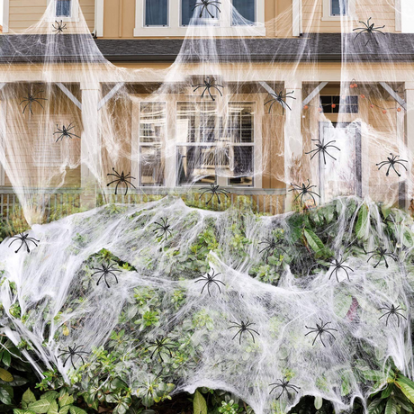 Halloween Stretchable Spider Web Decoration w/ Spiders - Ghost Party Décor