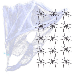 HALLOWEEN STRETCHABLE SPIDER WEB Spooky Decoration with Spiders Party Decor Ghost