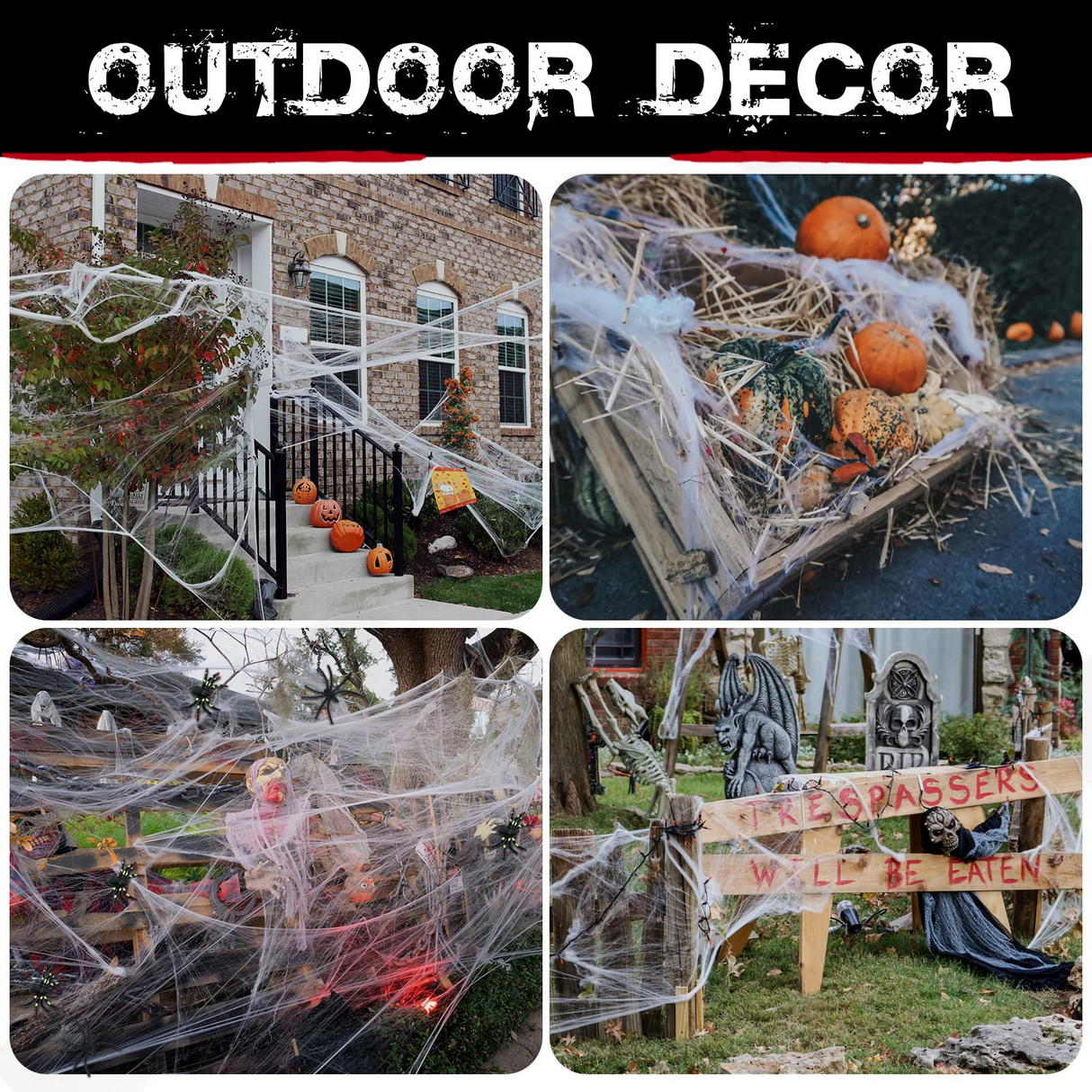 Halloween Stretchable Spider Web Decoration w/ Spiders - Ghost Party Décor