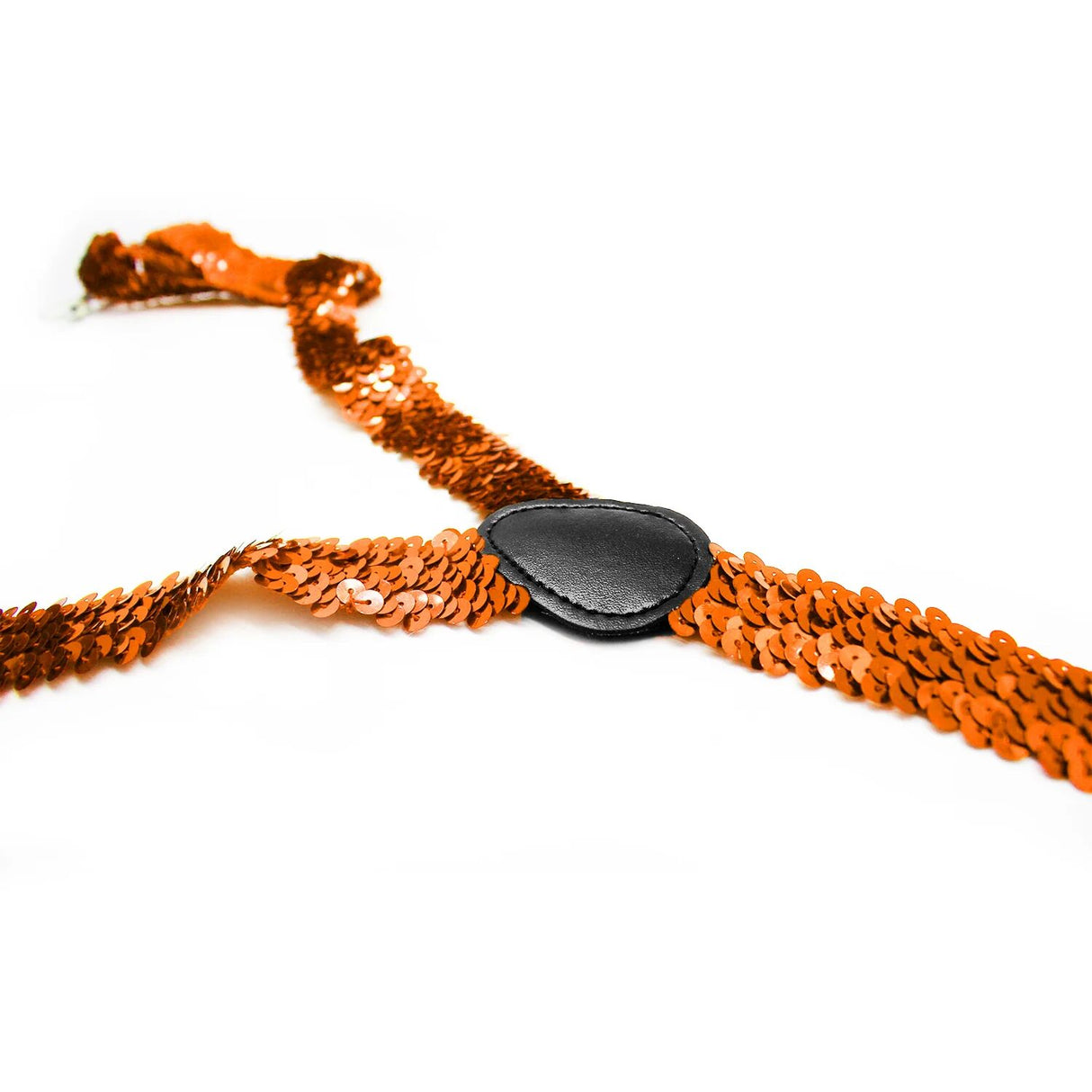 Orange Sequin Suspenders - Unisex Adjustable Clip On Elastic Y-Back Braces