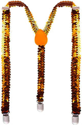 Orange Sequin Suspenders - Unisex Adjustable Clip On Elastic Y-Back Braces