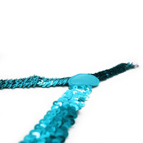 SEQUIN SUSPENDERS Unisex Adjustable Braces Clip On Elastic Y-Back  - Blue