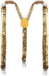 Gold Sequin Suspenders - Unisex Adjustable Clip On Elastic Y-Back Braces