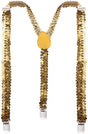 Gold Sequin Suspenders - Unisex Adjustable Clip On Elastic Y-Back Braces